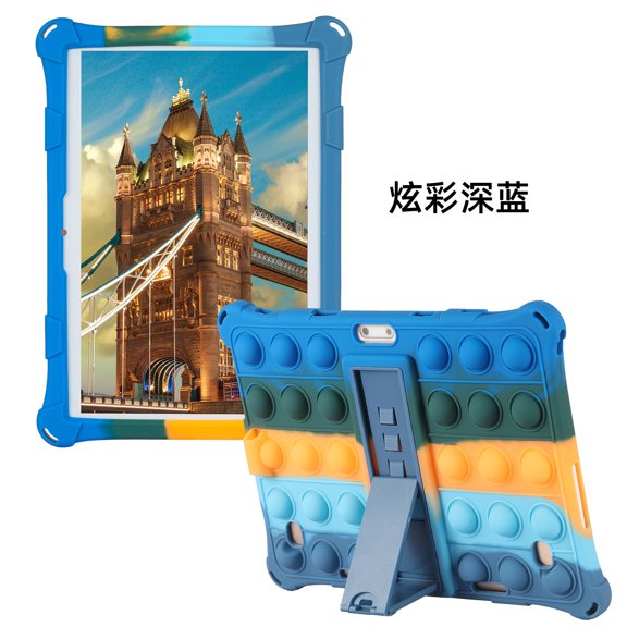 Golden Sheeps Compatible for Dragon Touch K10 / Notepad K10 Tablet,VANKYO MatrixPad S30,Dragon Touch Max10 10.1 Android Tablet Push Pop Fidget Toys Silicone Case with Built in Stand (Rainbow(Navy))