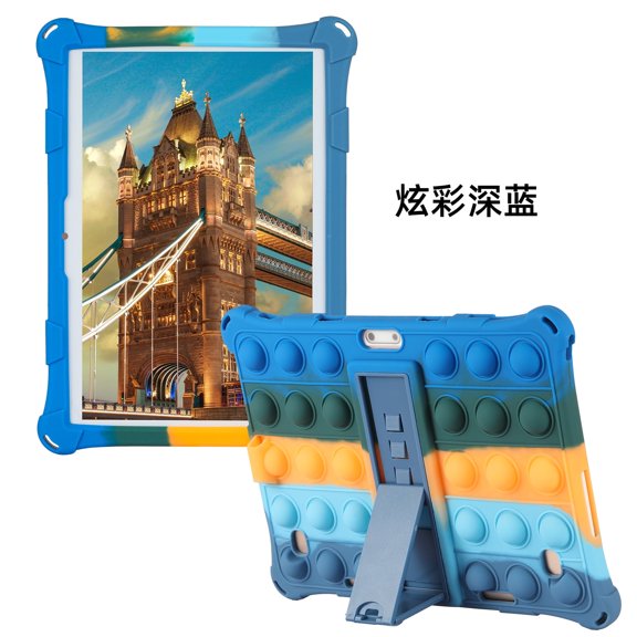Golden Sheeps Compatible for Dragon Touch K10 / Notepad K10 Tablet,VANKYO MatrixPad S30,Dragon Touch Max10 10.1 Android Tablet Push Pop Fidget Toys Silicone Case with Built in Stand (Rainbow(Navy))
