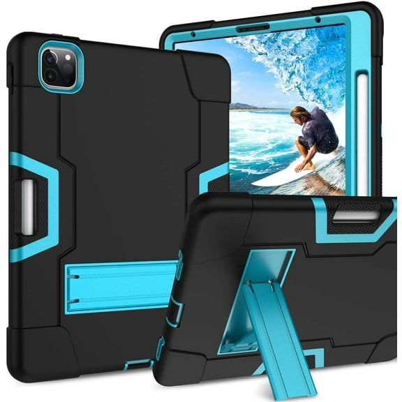 Golden Sheeps Compatible for iPad Pro 12.9 Inch 2021 2020 2018 Impact Hybrid Drop Proof Armor Defender Full-Body Protection Case Convertible Built in Stand (Black Blue)