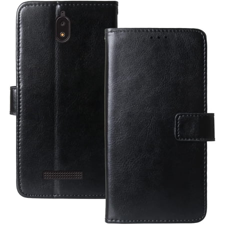 Golden Sheeps Flip Case Compatible for BLU VIEW 2 (B130DL) Magnetic Leather Wallet Pouch Cover Case Card Holder with a Viewing Stand (black)