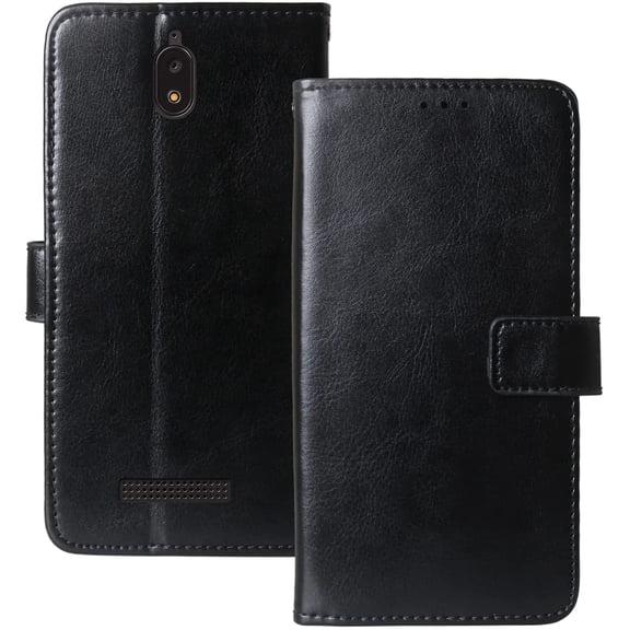 Golden Sheeps Flip Case Compatible for BLU VIEW 2 (B130DL) Magnetic Leather Wallet Pouch Cover Case Card Holder with a Viewing Stand (black)