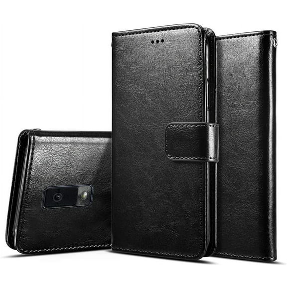 Golden Sheeps Flip Case Compatible for Blu View3 View 3 B140DL Magnetic Leather Wallet Pouch Cover Case Card Holder with a Viewing Stand (Black)