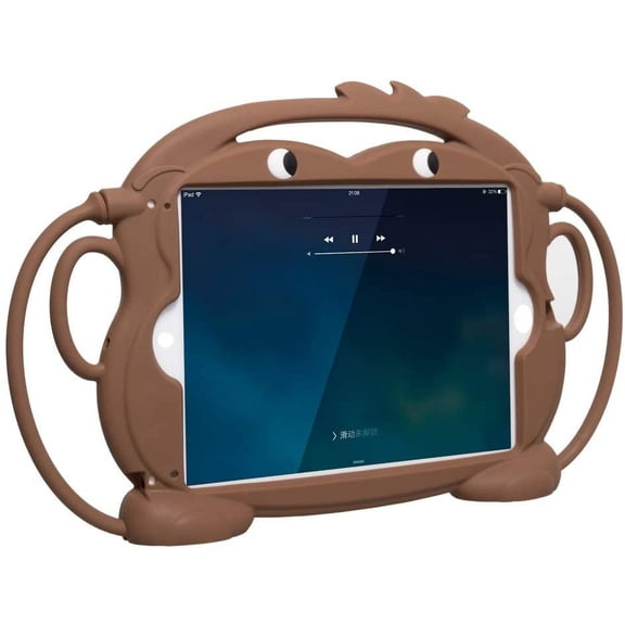 Golden Sheeps Kid Monkey Case Compatible for Amazon Fire 7 Tablet 2019&2017&2015 Release Cartoon Shockproof Silicone Protective Convertible Handle Stand [BPA Free] (Brown)