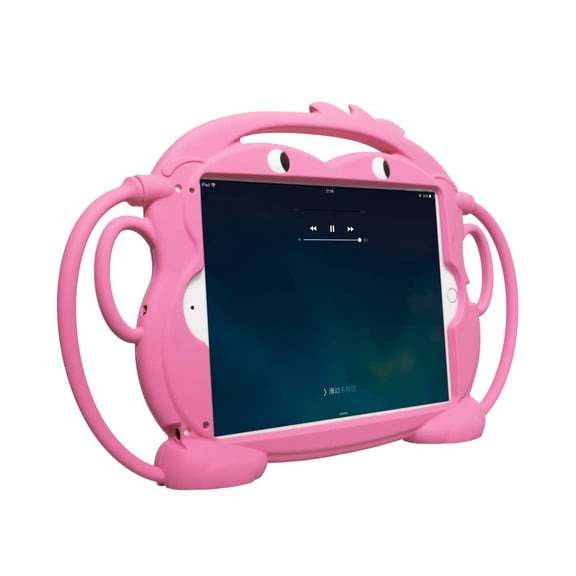 Golden Sheeps Monkey Kid Case Compatible for New iPad 2017 2018 9.7 inch Case/iPad Pro/iPad Air 1 2 Lovely Cartoon Shockproof Silicone Protective Convertible Handle Stand [BPA Free] (Pink)