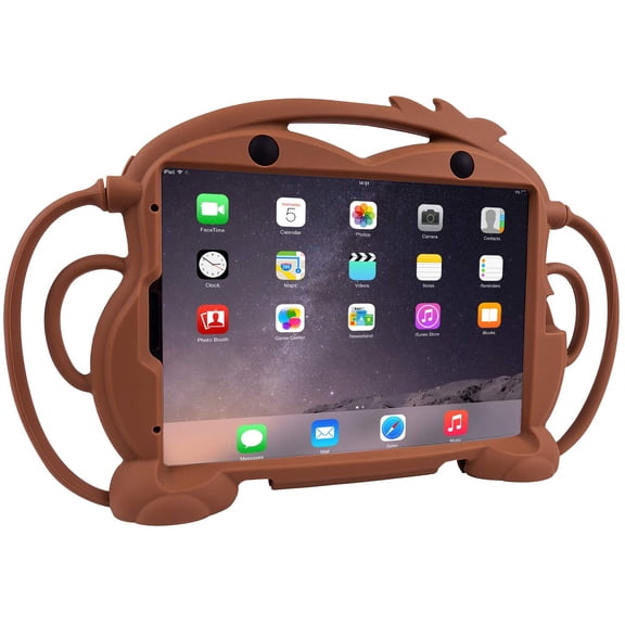 Golden Sheeps Monkey Kid Case Compatible for iPad Air 4 10.9 Inch,2020 iPad Pro 11 Inch 2021/2020 & 2018 Lovely Cartoon Shockproof Silicone Protective Convertible Handle Stand [BPA Free] (Brown)