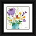 thumbnail image 1 of Golden, Sheila 20x20 Black Ornate Wood Framed with Double Matting Museum Art Print Titled - Teal Vase With Bright Flowers, 1 of 4