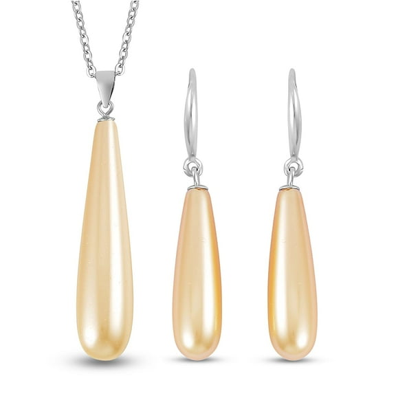 Golden Shell Pearl Drop Pendant Necklace 20 Inches and Earrings in Stainless Steel Christmas Gifts