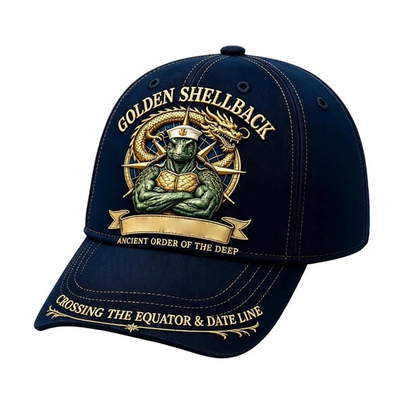 Golden Shellback Embroidered Baseball Cap, Vintage Adjustable Low Profile Dad Hat, Breathable Cotton Casual Outdoor Sun Hat for Men Black