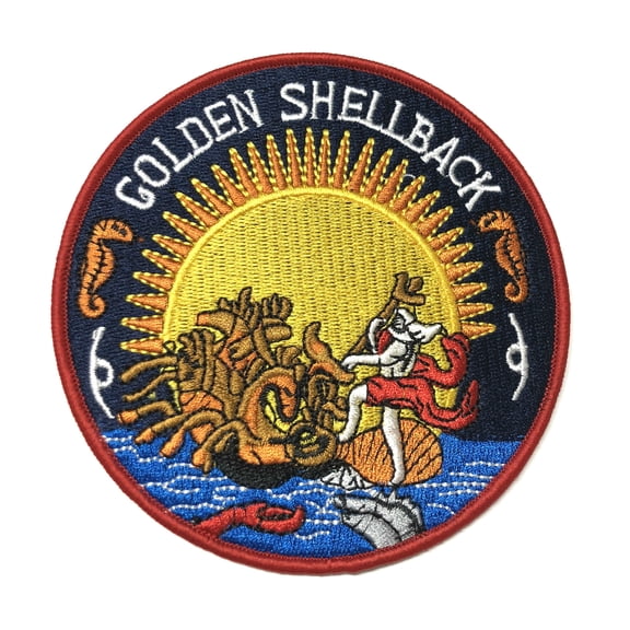 Golden Shellback Embroidered Patch Iron/Sew-On Applique Biker Emblem Tactical