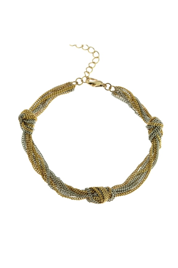 Two-Tone Twisted Chain Knotted Bracelet with Extender - Dainty Multi-Strand Fashion Jewelry Bracelet Gold Silver