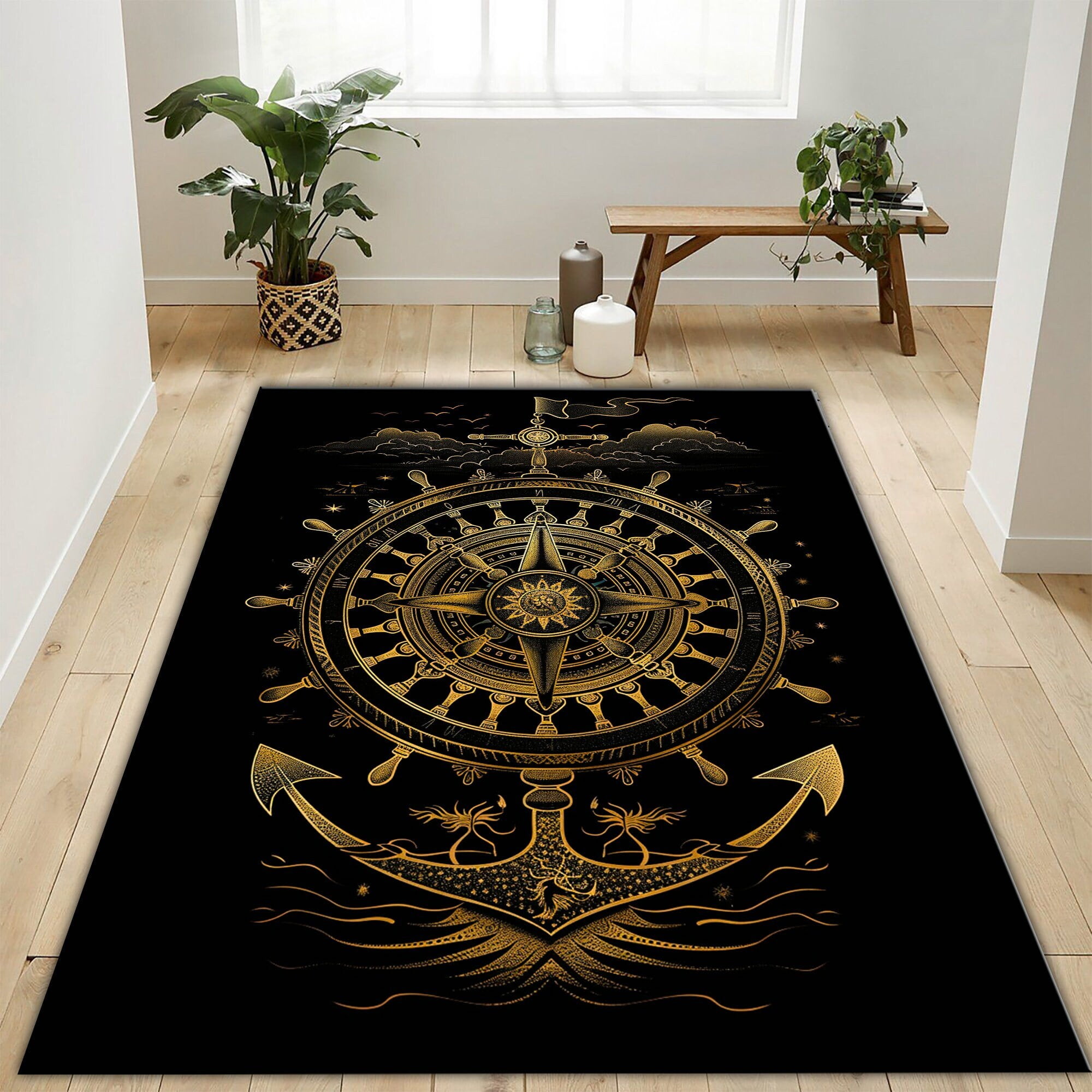Golden Ships Steering Wheel Rug 2x3 ft = 65x95 cm Washable Rug ...