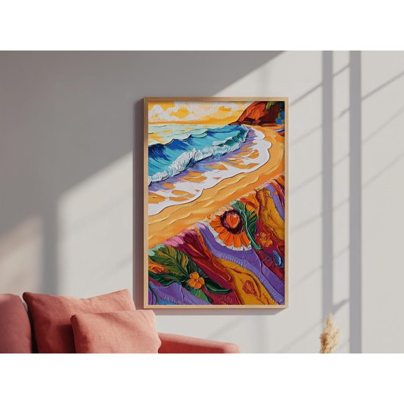 Golden Shore Boho Beach Sunset Wall Art Poster, Unframed Size 16x24