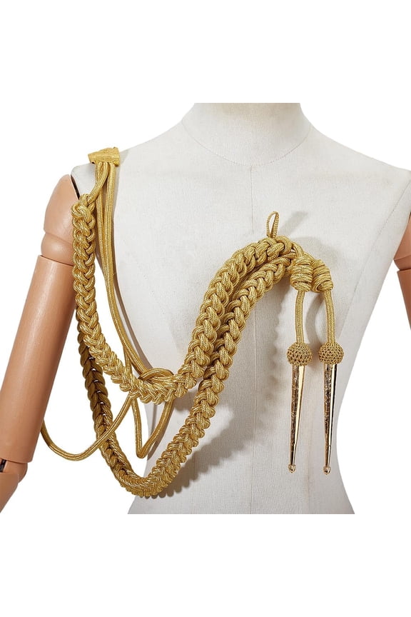 Golden Shoulder Epaulets Aiguillette 34.25x9.06 inch Brass Tips Traditional Shoulder Cord Badge for Army and Stage Performance Clothes Decoration Uniform AccessoryGold