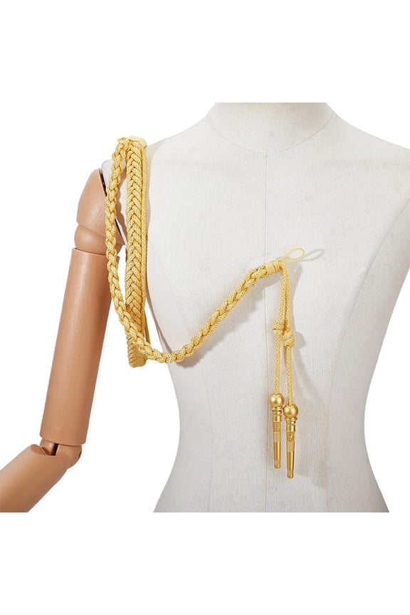 Golden Shoulder Epaulets Aiguillette 36.77x0.63 inch Brass Round End Traditional Shoulder Cord Badge for Army and Stage Performance Clothes Decoration Uniform Accessory for DIY