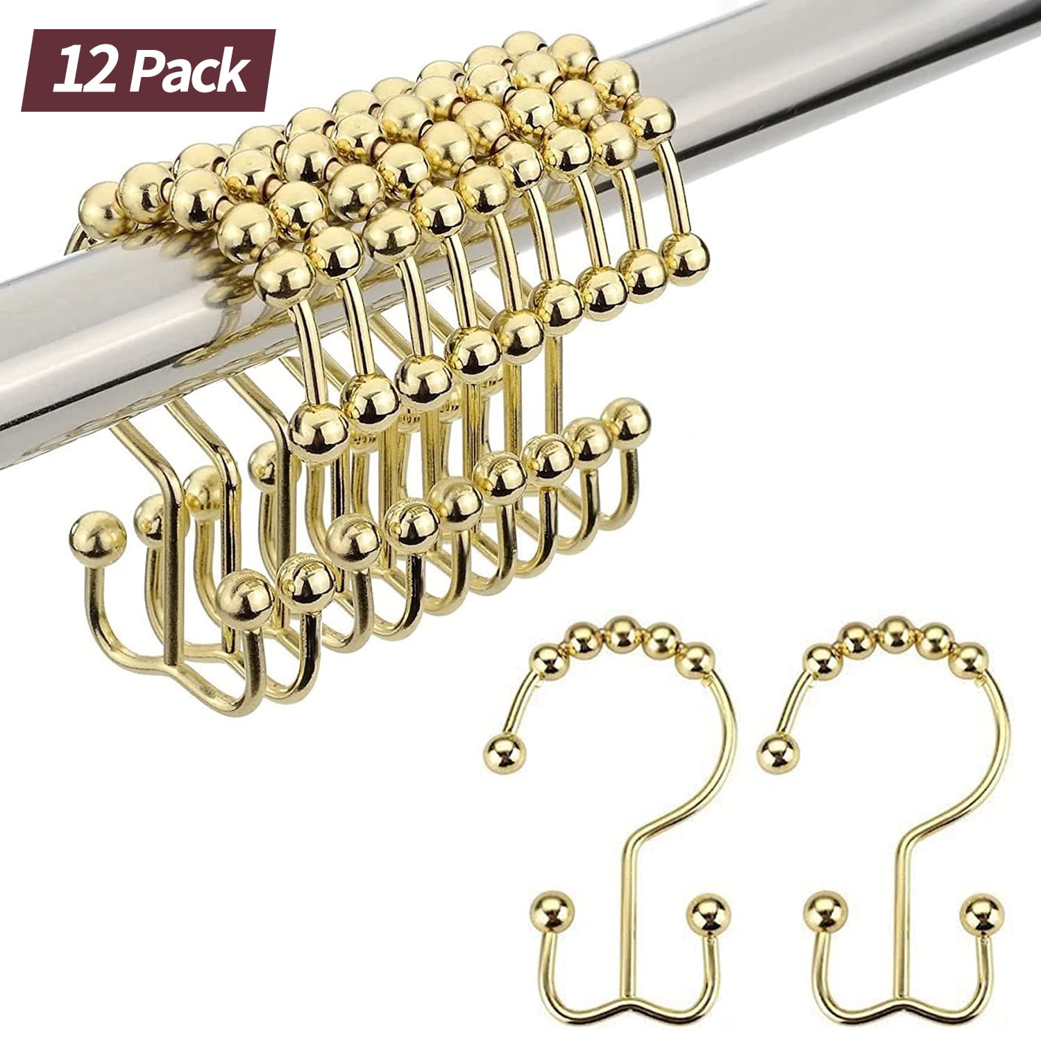 Golden Shower Curtain Hooks Rings, Double Sided Shower Hooks Rust Proof