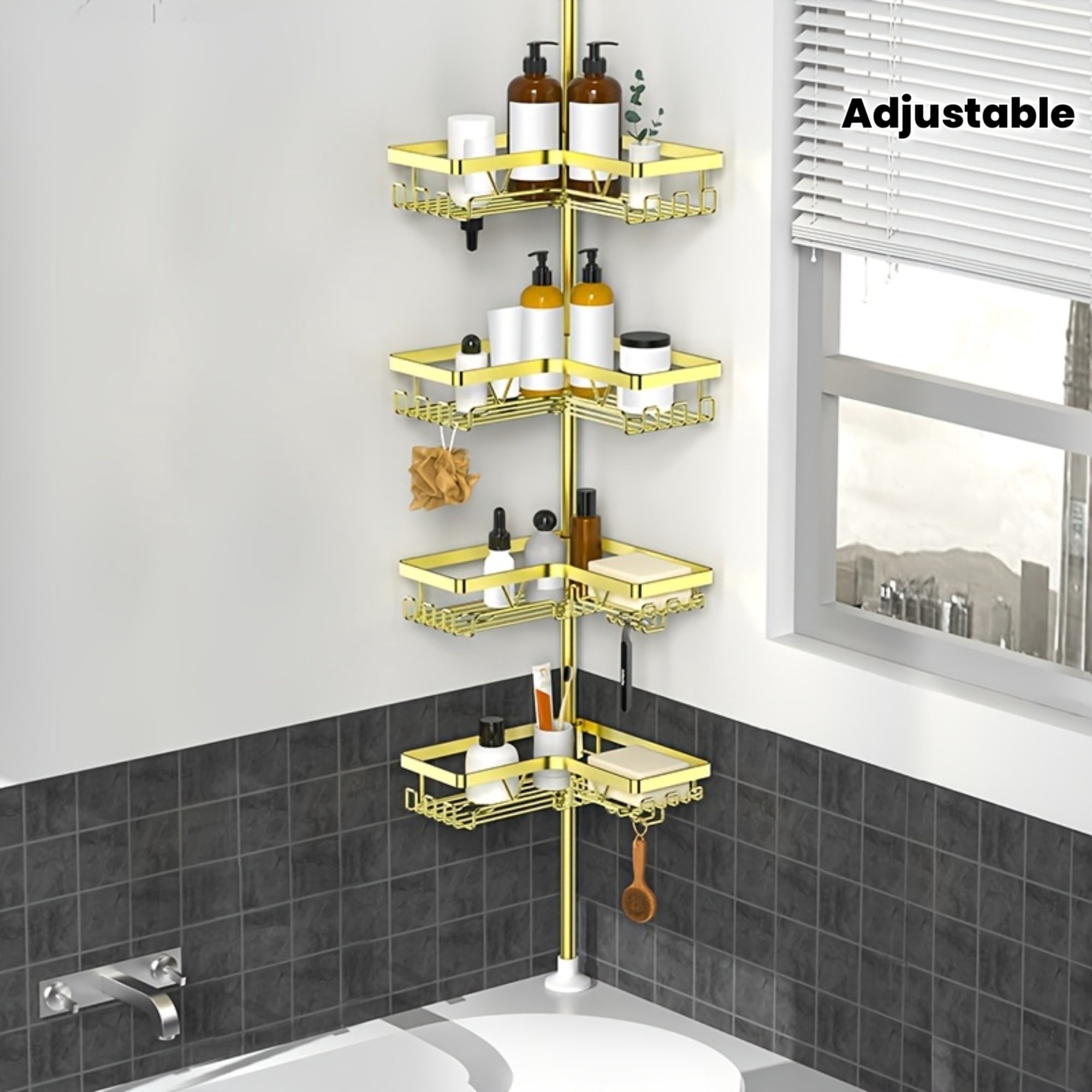 [Golden Shower Rack] A Golden Corner Rust Proof Shower Storage Rack, 4 ...