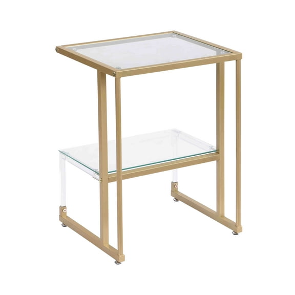 Golden Side Table, 2-Tier Acrylic Glass End Table for Living Room&Bedroom