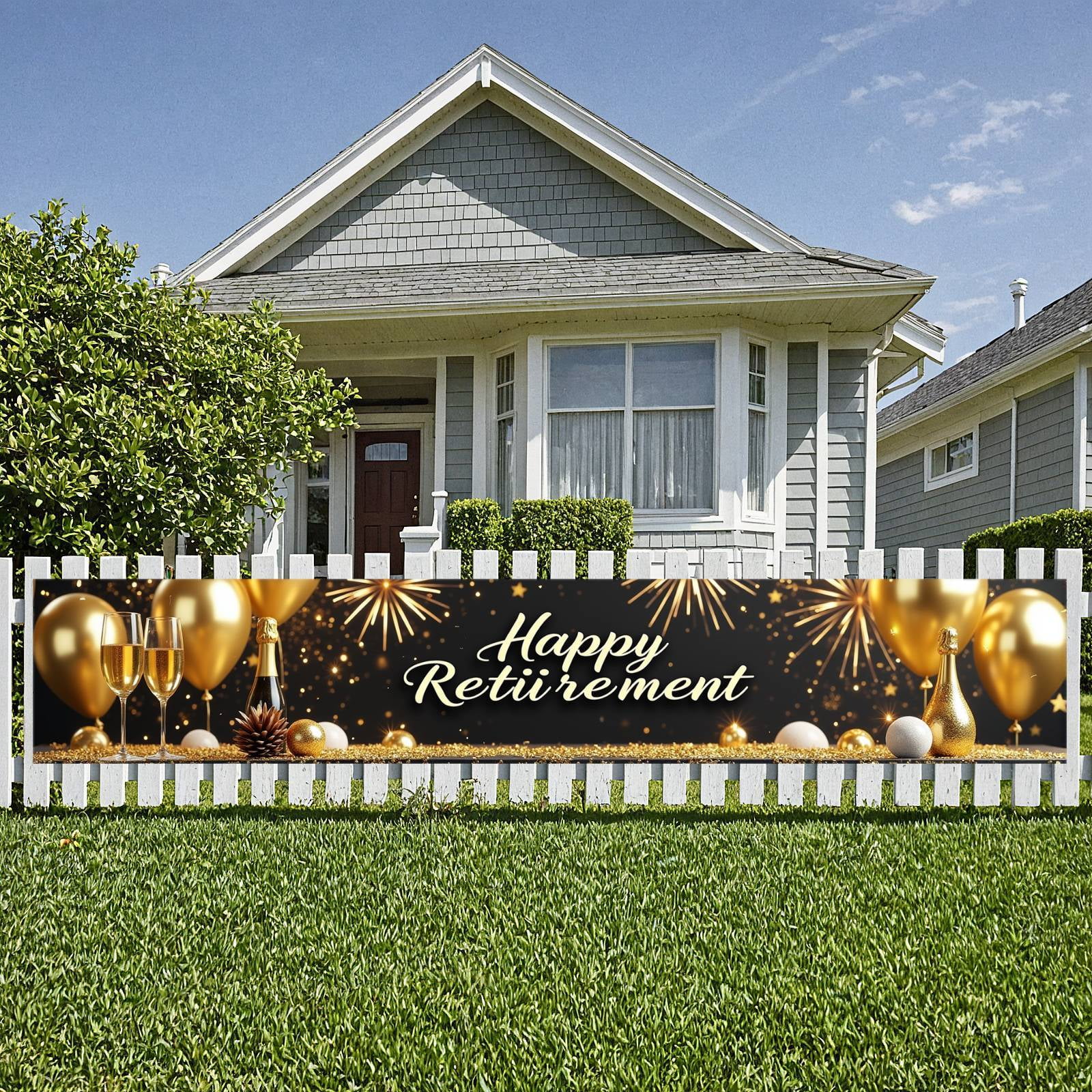 Golden Silver Design Retirement Banner Sparkling Stars Happy Retirement ...