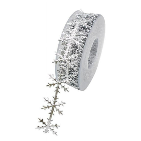Golden Silver Glitter Polyester Snowflake Shape Ribbon for Christmas Party Decor