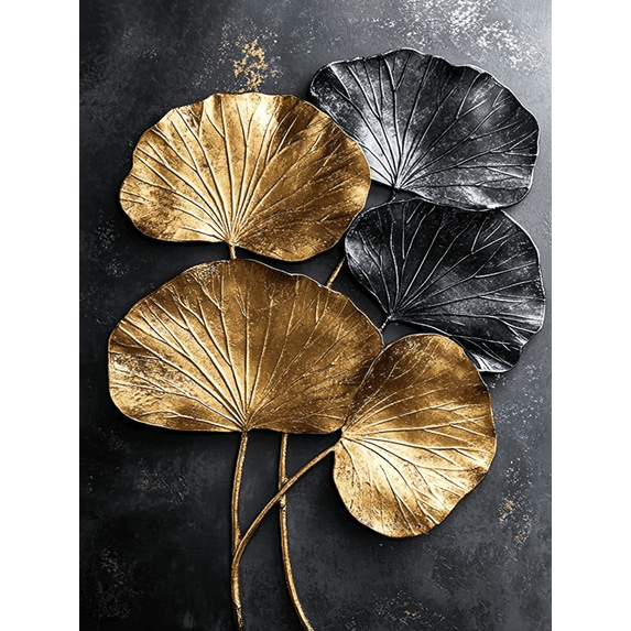 Golden and Silver Lotus Leaf Decorative Painting/Canvas Art, Ideal for Living Room, Bedroom, Office, Dining Room, Hallway and Study Room Decor, Chic and Modern Wall Art, Framed Canvas Artwork