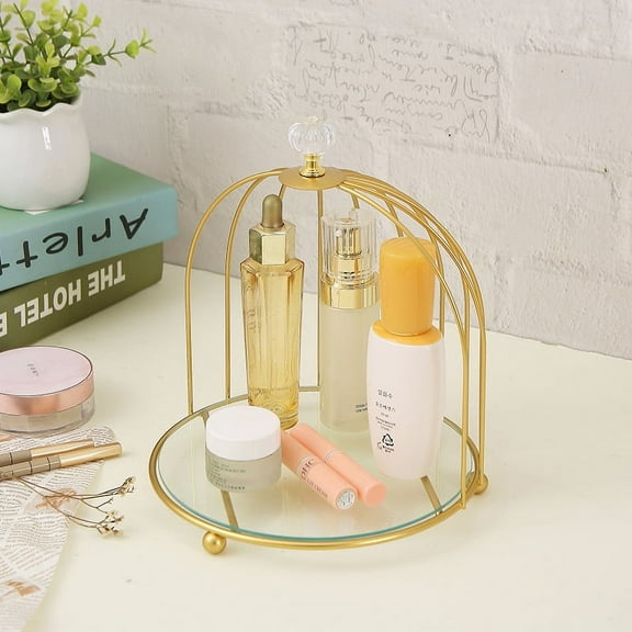 Golden Single Tier Glass Bird Cage Cupcake Stand Elegant Wedding Dessert Display Rack for Cakes and Sweets