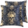 thumbnail image 1 of Golden Skull Chains Black Flower Pattern Throw Pillow Covers Pillowcases 16 x 16 Inch Home Decor 2 Packs for Bedroom Sofa, 1 of 6