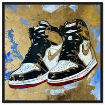 Golden Sky Sneakers Modern Sneaker Art Prints Canvas Wall Art by Notoriart, Black Floater Frame, 12"x12"
