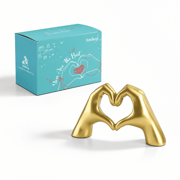 Golden Small Heart Gesture Hand Statue Modern Home Decor Sculpture