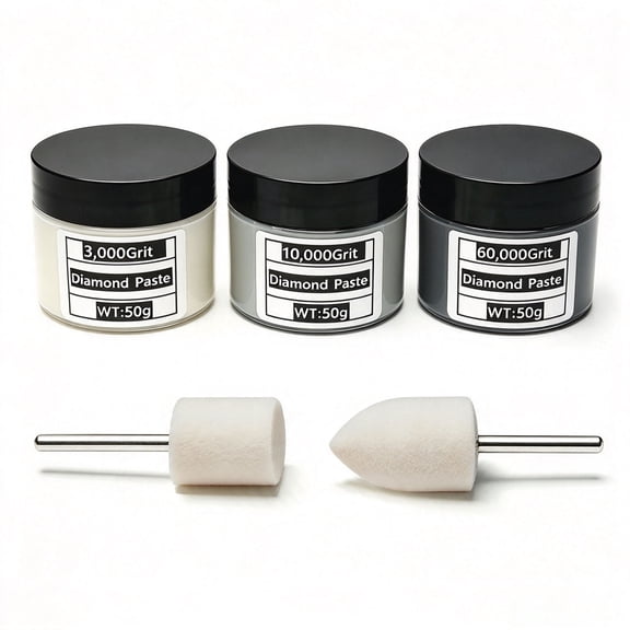 Golden Smile Diamond Paste Set, 3000/10000/60000 Grit For Jewelry And Metal, Includes 2 Wool Polishing Heads