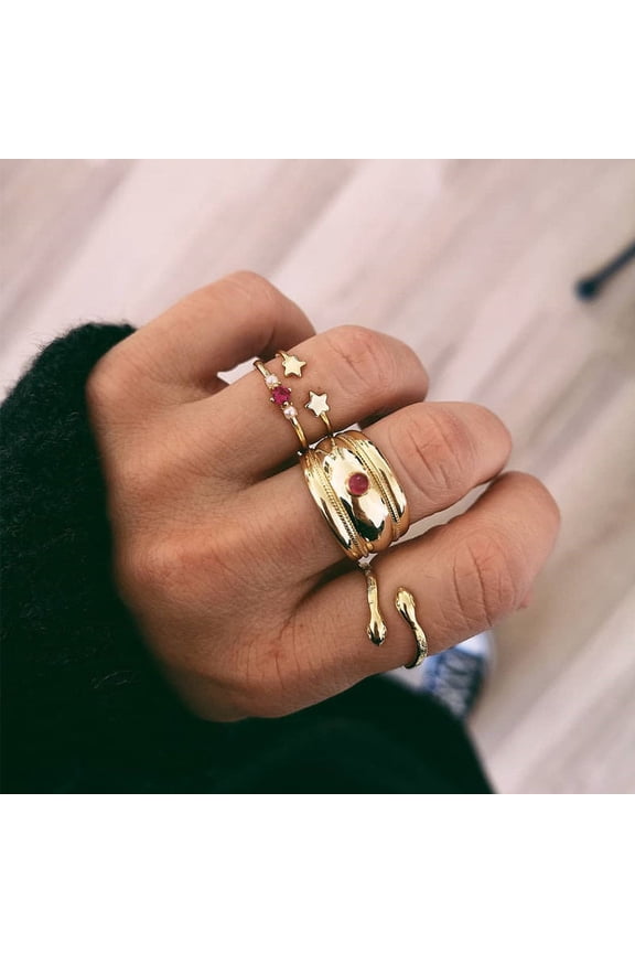 Women's Geometric Snake Ring with Artificial Gem Inlay Fashion Alloy Ring European Design Trendy Ring Statement Ring Jewelry Gift for Her Golden
