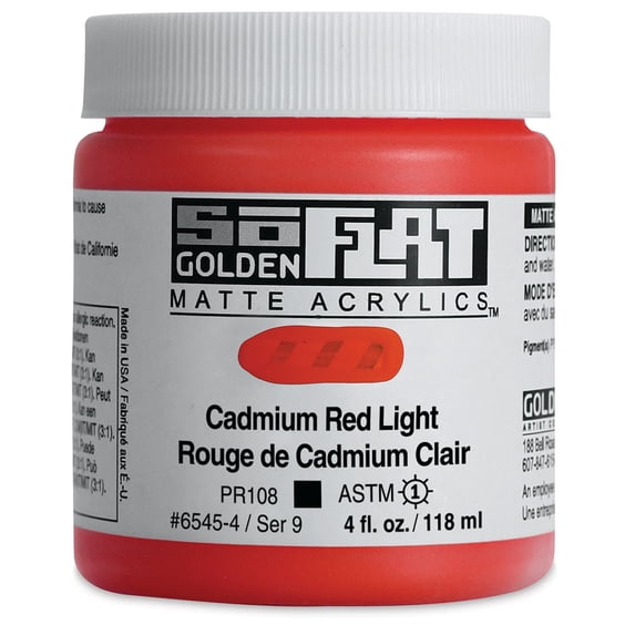 Golden SoFlat Matte Acrylic Paint - Cadmium Red Light, 118 ml, Jar