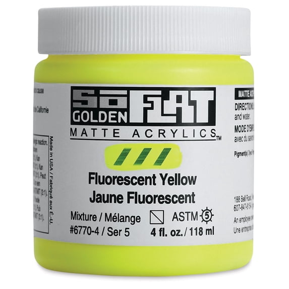 Golden SoFlat Matte Acrylic Paint - Fluorescent Yellow, 118 ml, Jar