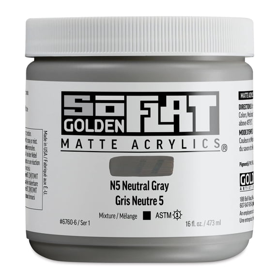 Golden SoFlat Matte Acrylic Paint - N5 Neutral Gray, 473 ml, Jar