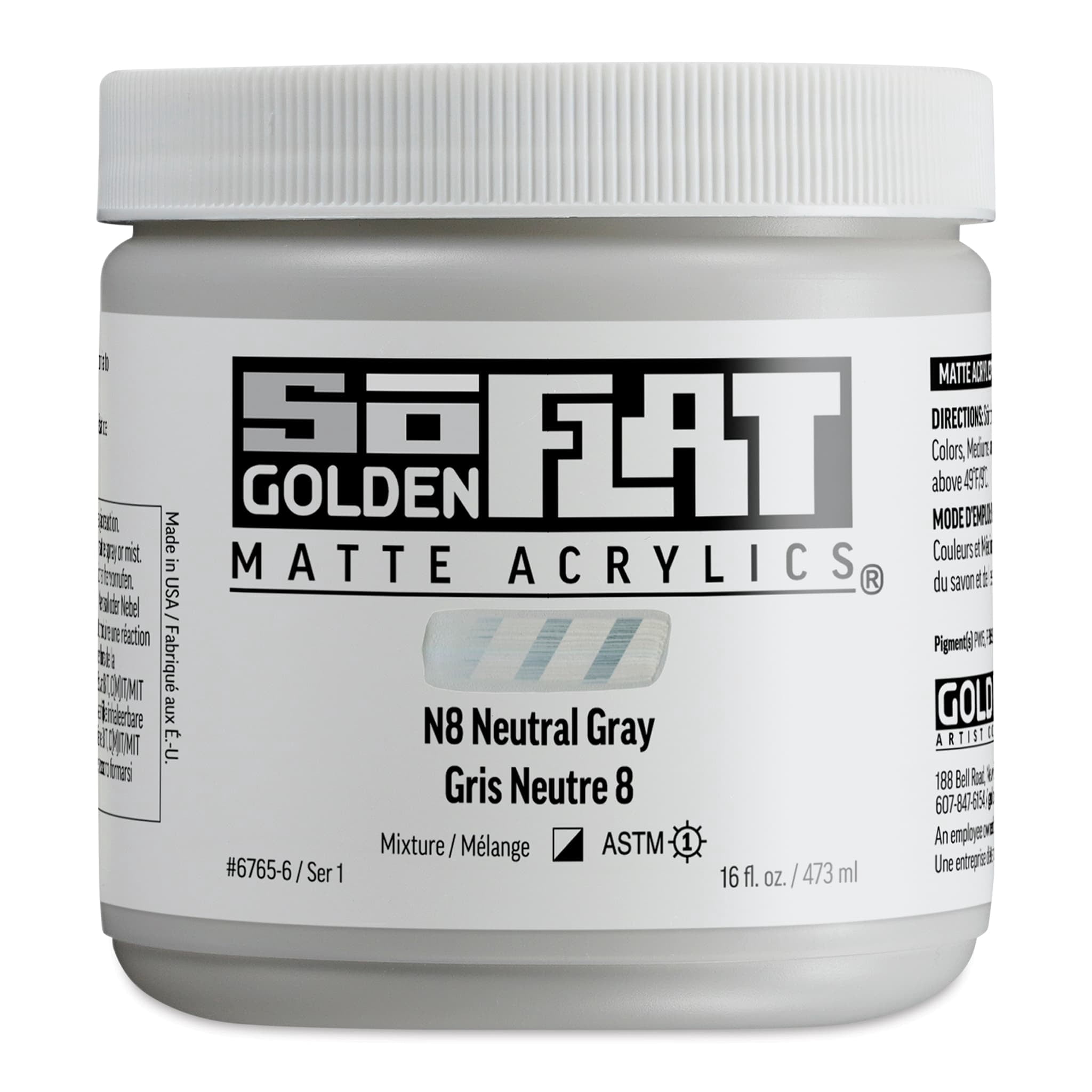 Golden SoFlat Matte Acrylic Paint - N8 Neutral Gray, 473 ml, Jar