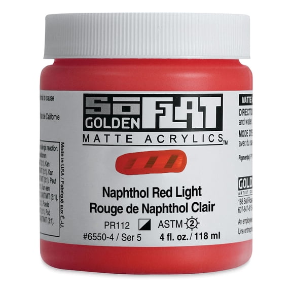 Golden SoFlat Matte Acrylic Paint - Naphthol Red Light, 118 ml, Jar