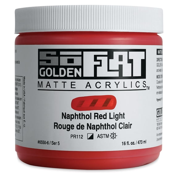 Golden SoFlat Matte Acrylic Paint - Naphthol Red Light, 473 ml, Jar