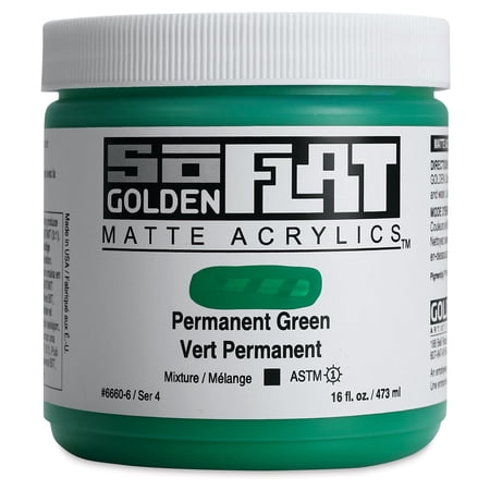 Golden SoFlat Matte Acrylic Paint - Permanent Green, 473 ml, Jar