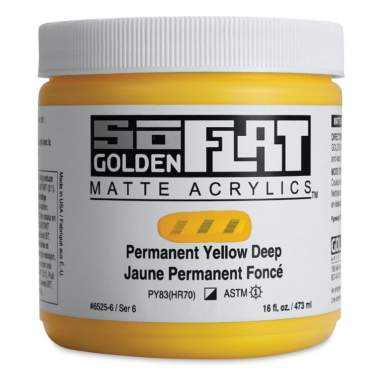 Golden SoFlat Matte Acrylic Paint - Permanent Yellow Deep 4 oz Jar
