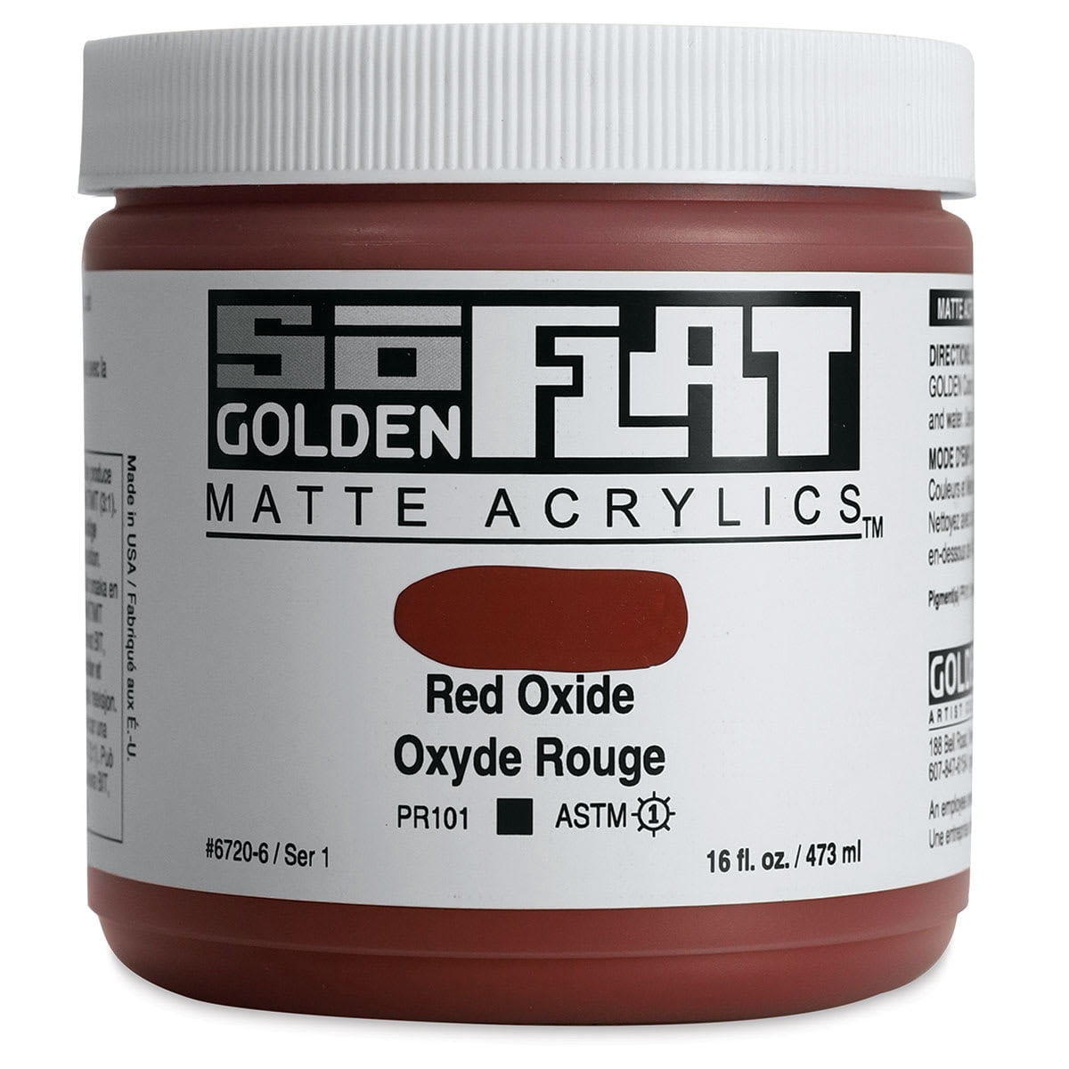 Golden SoFlat Matte Acrylic Paint - Red Oxide, 473 ml, Jar