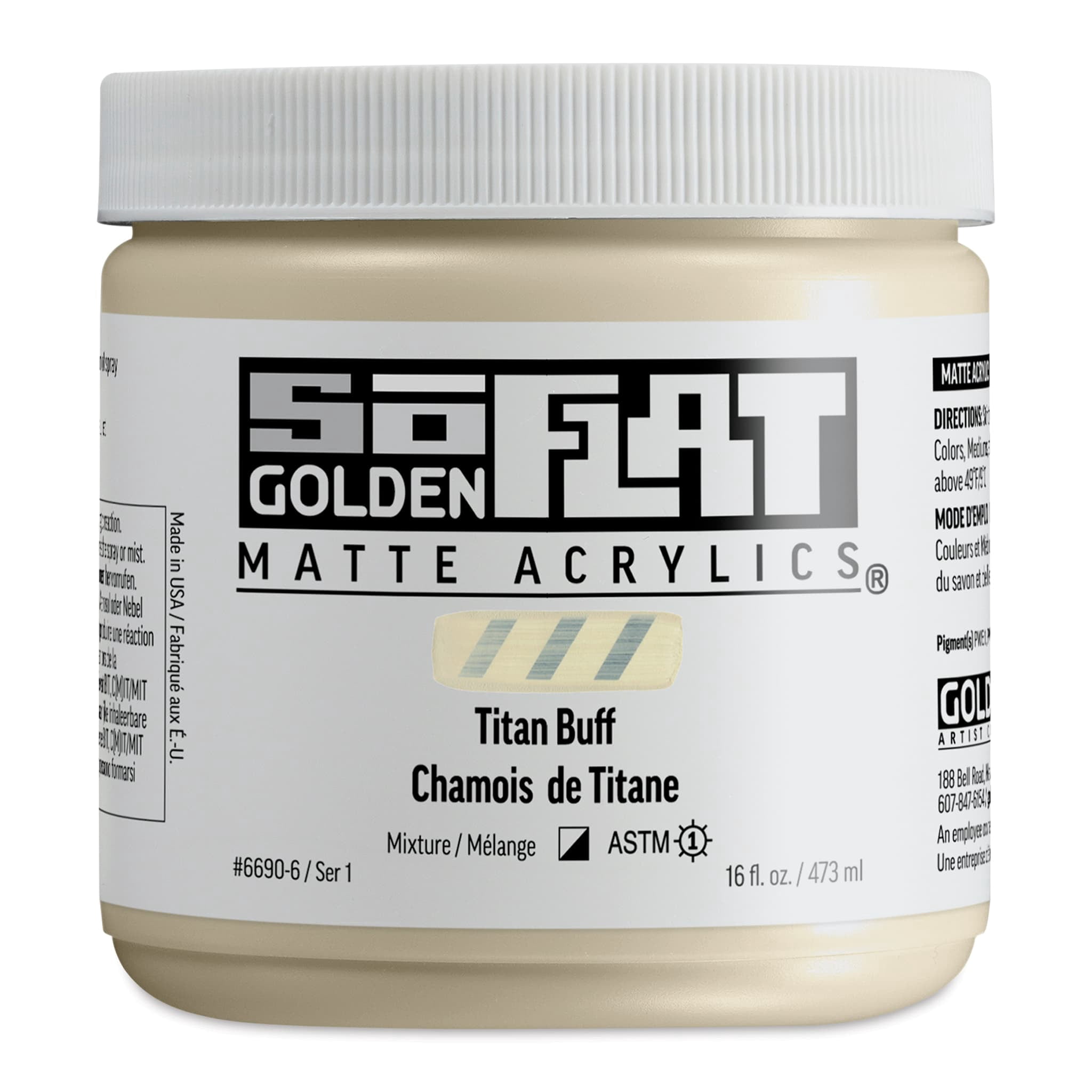 Golden SoFlat Matte Acrylic Paint - Titan Buff, 473 ml, Jar