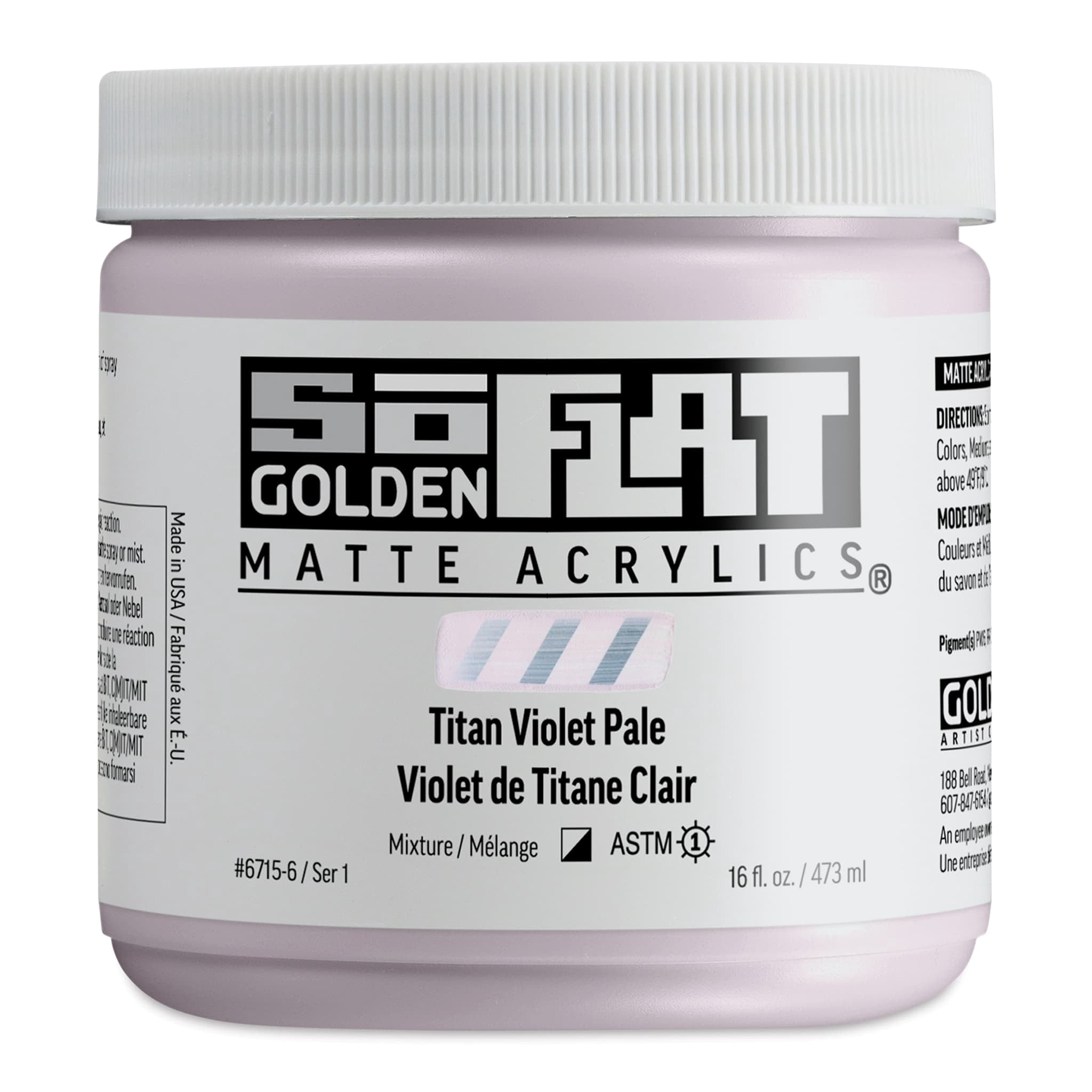 Golden SoFlat Matte Acrylic Paint - Titan Violet Pale, 473 ml, Jar
