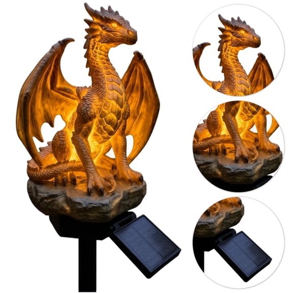 Golden Solar Dragon Garden Stake Lights, Waterproof Resin Dragon Statue Outdoor LED Landscape Lamp,Solar Powered Warm Light, Easy Install Ground Light for Yard Lawn Pathway Flower Bed Patio Decort