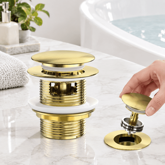 Golden Solid Brass Pop-Up Bathtub Drain Stopper, Universal Fit for 1.8" Drain Holes