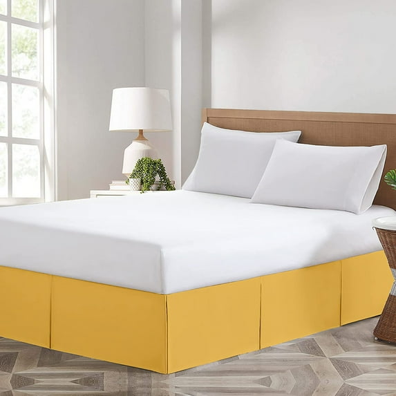 Golden Solid Pleated Bed Skirt King Size -10 Inch Drop Split Corner Pleated Bedskirts -Microfiber Box Pleated Bedskirts - Never Lift Your Mattress - Hotel Quality Magic Bed Skirt