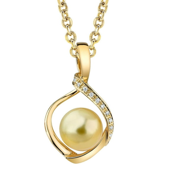 Golden South Sea Cultured Pearl & Diamond Alexis Pendant Necklace in 14K Gold