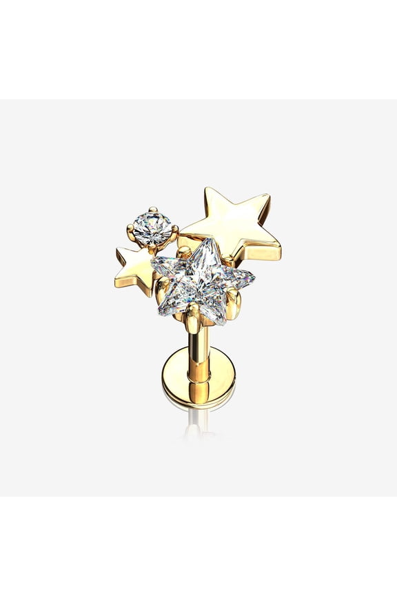 Golden Sparkle Stars Top Internally Threaded Steel Labret