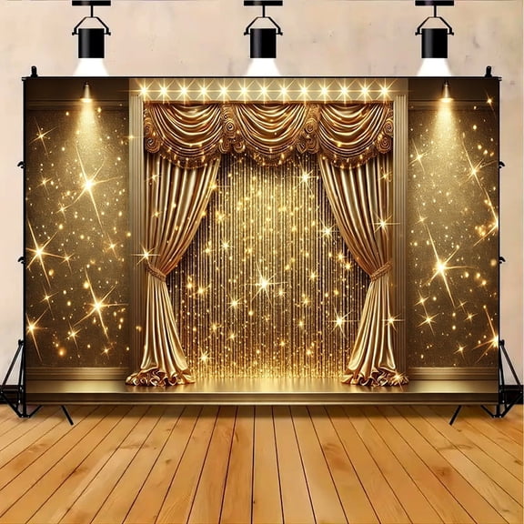 Golden Sparkling Curtain Backdrop Shimmering Curtain Theater Stage Photography Background Wedding Hall Golden Carpet Spotlight Celebrating Festival Party Decorations