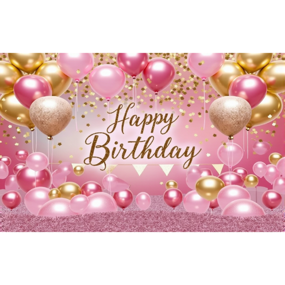 Golden Sparkling Pink Birthday Party Background Balloon Banner Poster Background Birthday Theme Party Decoration Supplies