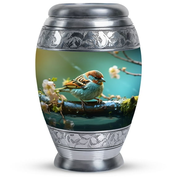 Golden Sparrow Urns For Ashes Adult Female - Urns For Human Ashes Adult Female Mom - Urns With Birds - Cremation Urns For Adult Ashes - Funeral Ashes Container Large Metal Urn (Size -10inch)