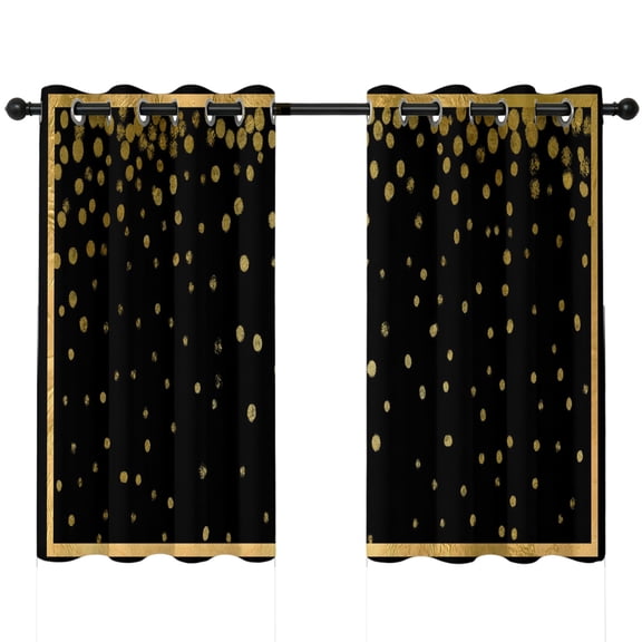 Golden Speckle Blackout Curtains 54 Inches Long, Luxe Gold Frame Foil Polka Dot Black Thermal Insulated Room Darkening Drapes with Grommets for Living Room 42"W x 54"L, 2 Panels